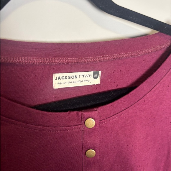Jackson Rowe Women's Deep Red Button Tee - Picture 3 of 8
